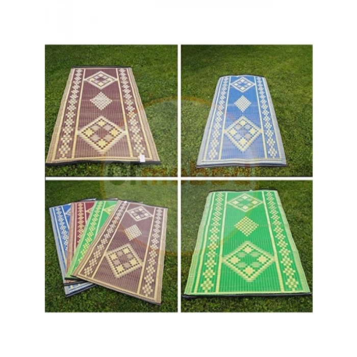 Geometrik Desenli Plastik Hasır Halı - 90x180 cm Piknik ve Bahçe için