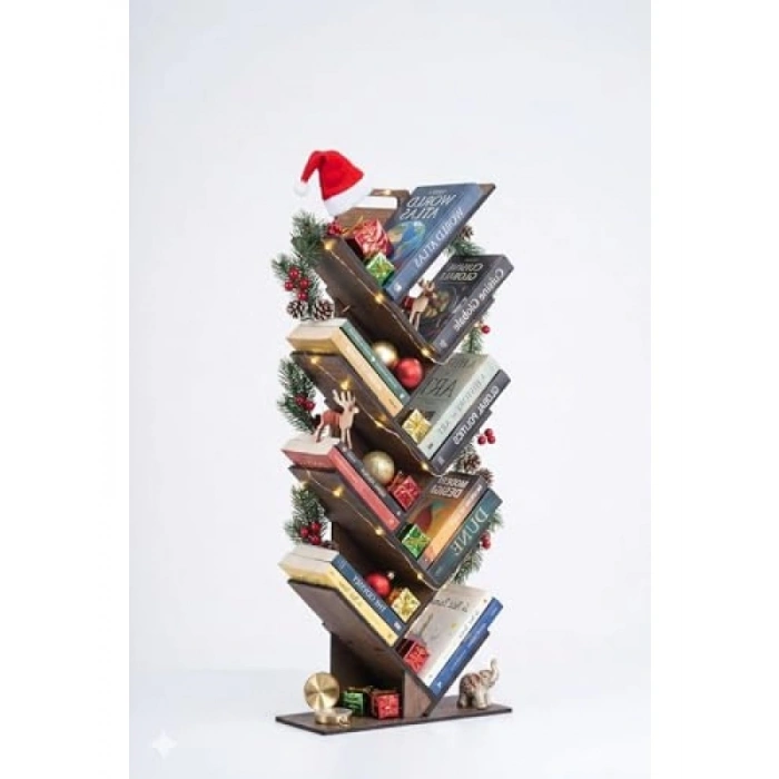 Geometrik Tasarımlı 8 Raflı Ağaç Kitaplık