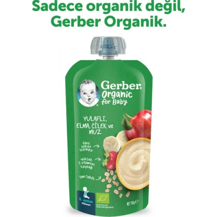 Gerber Organik Yulaflı Elma Çilek ve Muz Püresi 110 gr