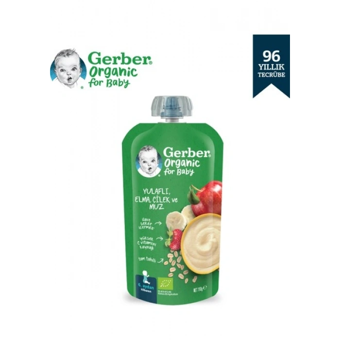 Gerber Organik Yulaflı Elma Çilek ve Muz Püresi 110 gr