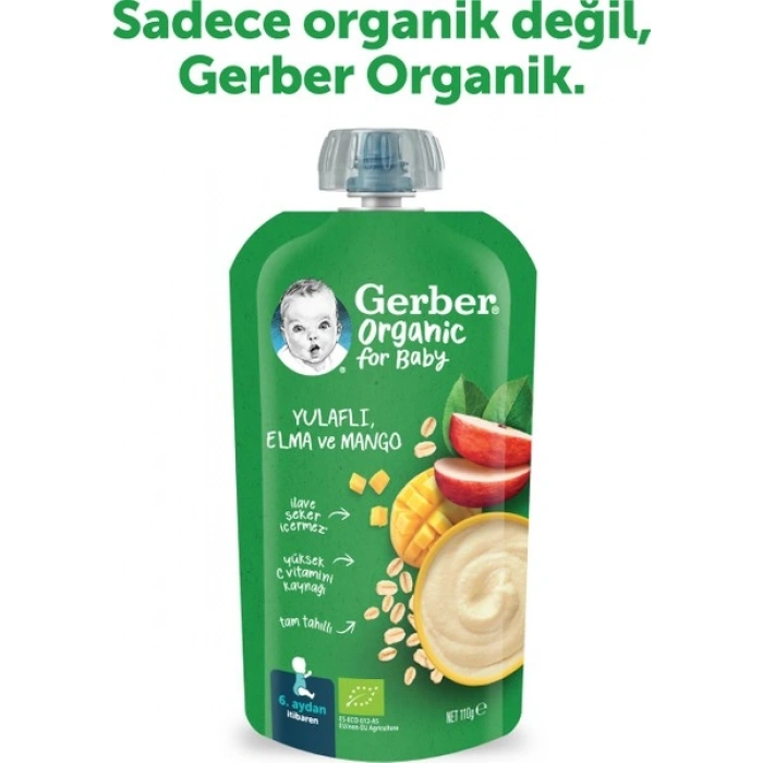 Gerber Organik Yulaflı Elma ve Mango Püresi 110 gr
