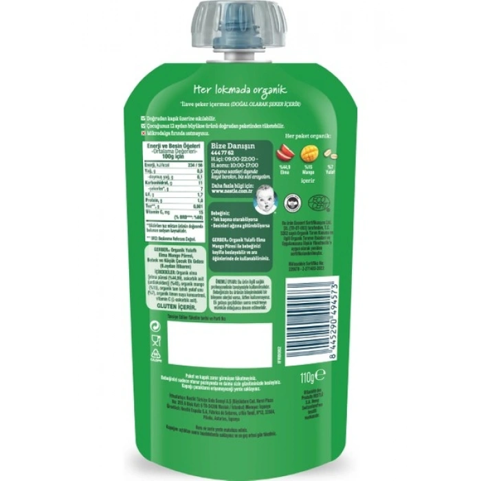 Gerber Organik Yulaflı Elma ve Mango Püresi 110 gr