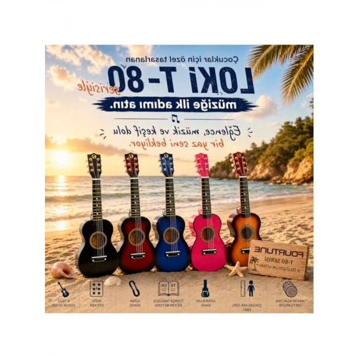 Gerçek Ağaç Çocuk Gitarı, 6 Telli Sunburst Tasarım, Eğlenceli Müzik Deneyimi