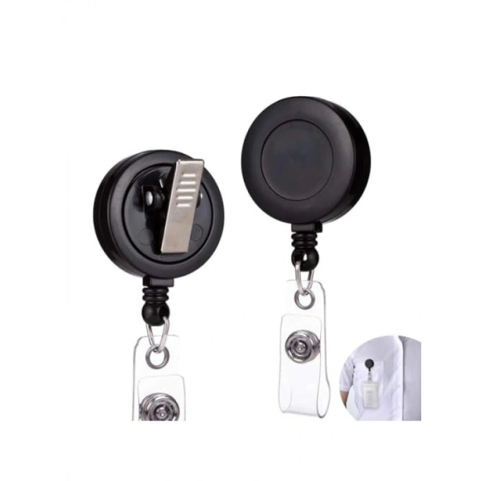 Geri Çekilebilir Kimlik Rozeti Tutucu, 60 cm Çelik Kordon, 2li Paket