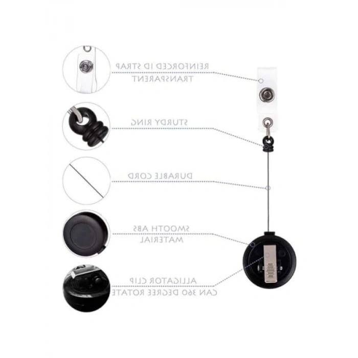 Geri Çekilebilir Kimlik Rozeti Tutucu, 60 cm Çelik Kordon, 2li Paket