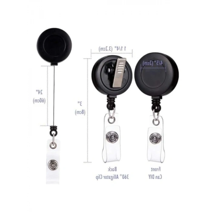 Geri Çekilebilir Kimlik Rozeti Tutucu, 60 cm Çelik Kordon, 2li Paket