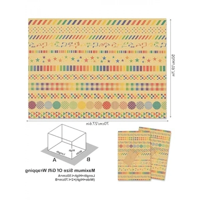 Geri dönüştürülmüş hediye paketleme kağıdı seti, 6 adet 70x50 cm