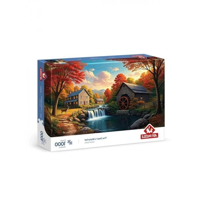 Geyikli Şelale Temalı 1000 Parça Puzzle, Eğlenceli Zeka Oyunu