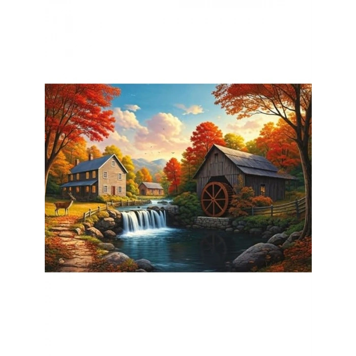 Geyikli Şelale Temalı 1000 Parça Puzzle, Eğlenceli Zeka Oyunu