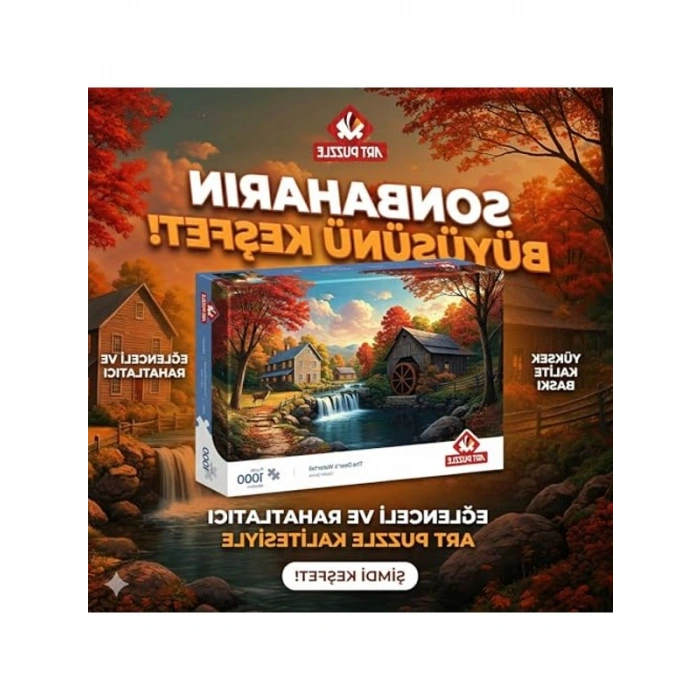 Geyikli Şelale Temalı 1000 Parça Puzzle, Eğlenceli Zeka Oyunu
