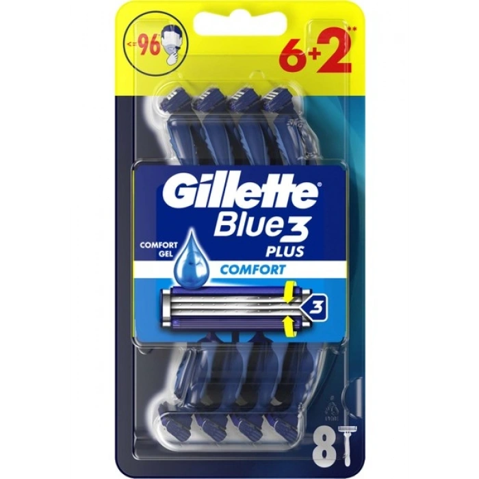 Gillette Blue3 Comfort Kullan At Tıraş Bıçağı 8 Adet 3 Bıçaklı Üstün Konfor Sağlayan Tasarım