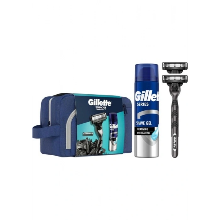 Gillette Mach3 Charcoal 2Up + Charcoal Series Jel 200ML + Çanta