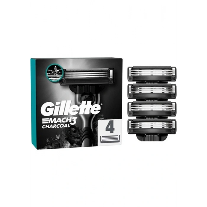 Gillette Mach3 Charcoal Tıraş Bıçağı 4 Adet Mikrofin Koruyucularla Cilt Tahrişini Azaltan