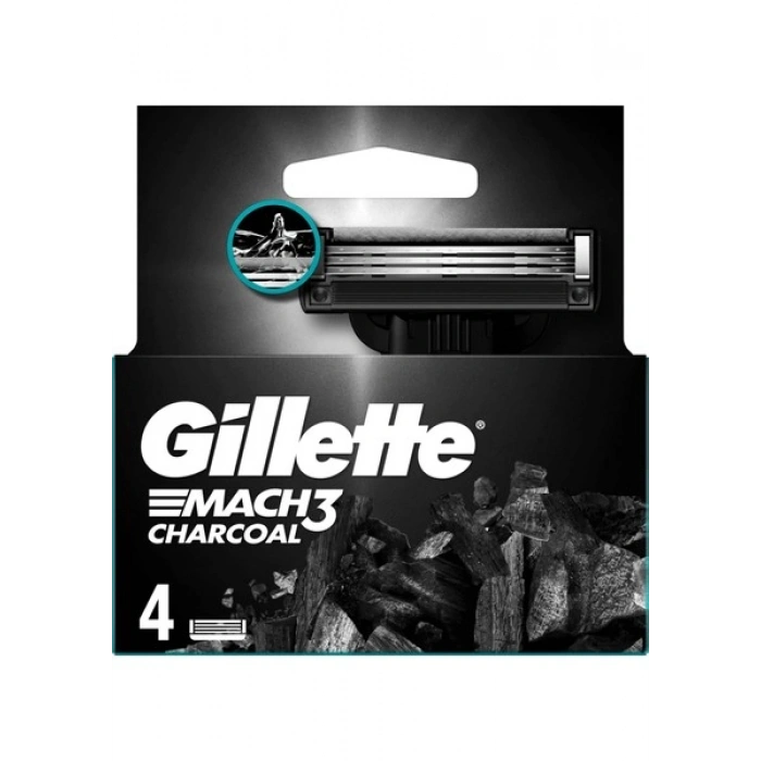 Gillette Mach3 Charcoal Tıraş Bıçağı 4 Adet Mikrofin Koruyucularla Cilt Tahrişini Azaltan