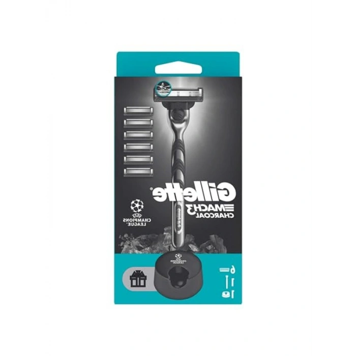 Gillette Mach3 Charcoal Tıraş Makinesi + 5 Adet Yedek Tıraş Bıçağı + Premium Stand Hediyeli Peket