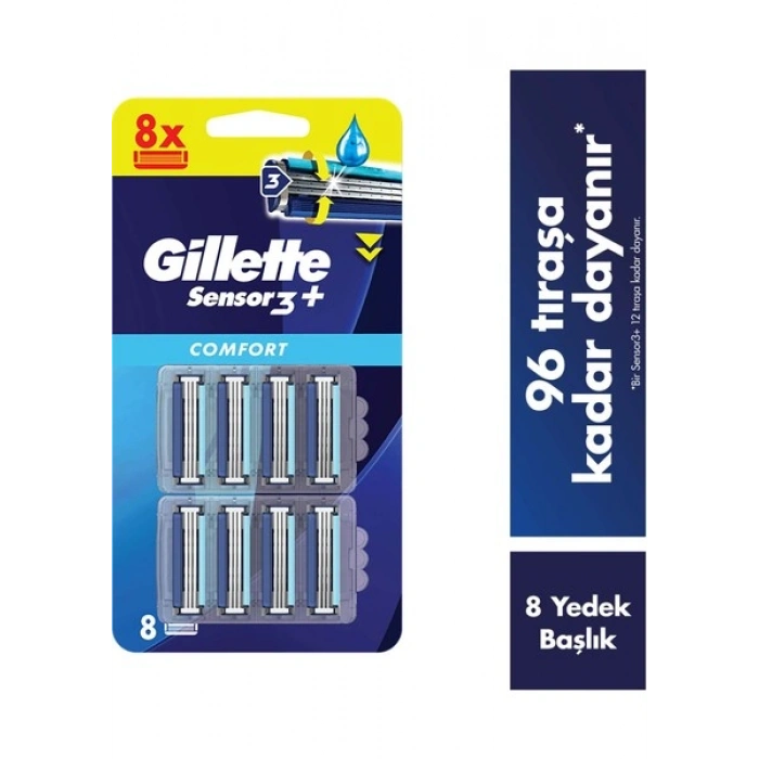 Gillette Sensor3 Yedek Tıraş Bıçağı 8 Adet Konforlu ve Pürüzsüz Tıraş İçin 3 Bıçaklı Sistem