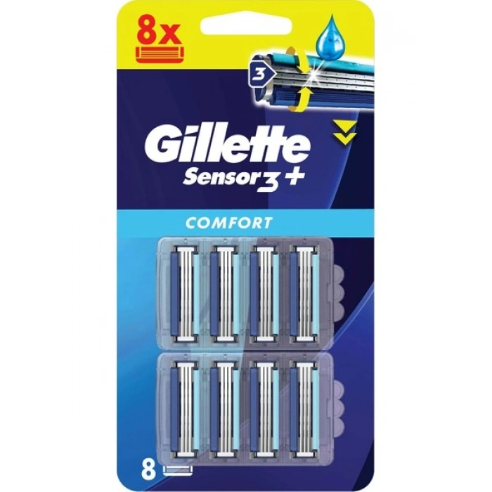 Gillette Sensor3 Yedek Tıraş Bıçağı 8 Adet Konforlu ve Pürüzsüz Tıraş İçin 3 Bıçaklı Sistem