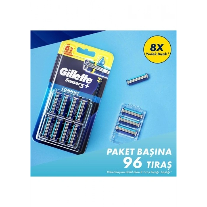 Gillette Sensor3 Yedek Tıraş Bıçağı 8 Adet Konforlu ve Pürüzsüz Tıraş İçin 3 Bıçaklı Sistem