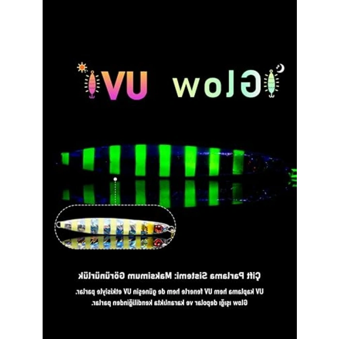 Glow UV Metal Jig, 10cm Uzunlukta ve 45Gr Ağırlığında