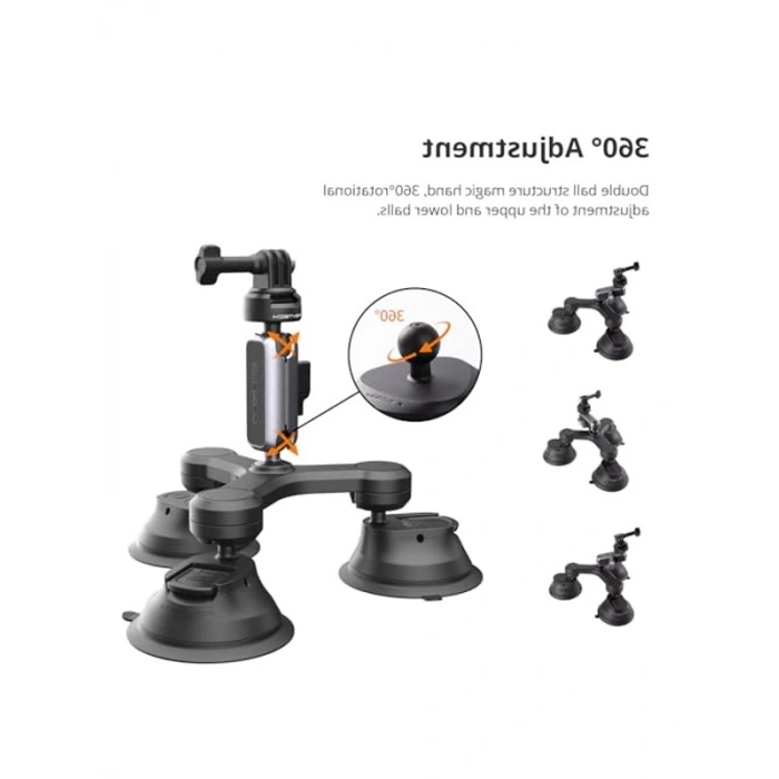 Go Hero 13/12 için CapLock üçlü vantuz tutucu, DJI Osmo 360/Action 6/Pocket 4/3 için, 1/4-20 dişli adaptörlü, Insta360 Ace  2/X5/ONE RS için aksiyon kamerası