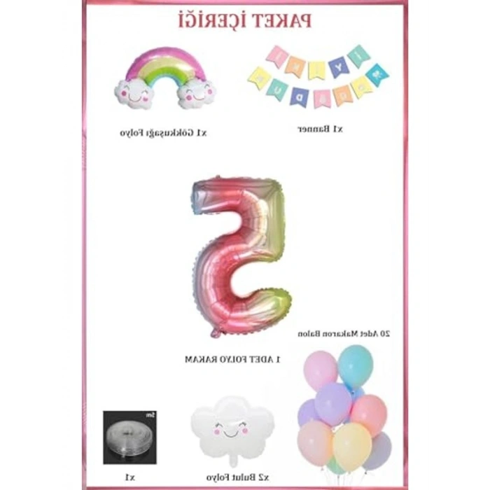 Gökkuşağı Bulut Temalı 5 Yaş Doğum Günü Parti Seti