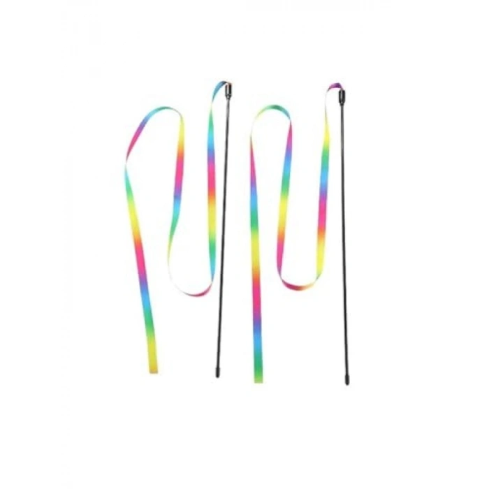 Gökkuşağı Kumaşlı Olta Kedi Oyuncağı - 40 cm