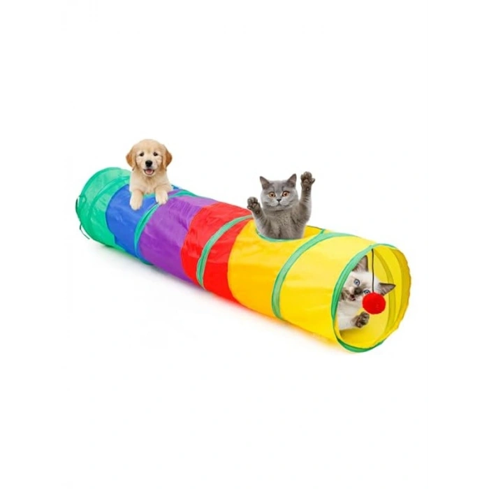 Gökkuşağı Renkli Kedi Oyun Tüneli, Katlanabilir, Polyester