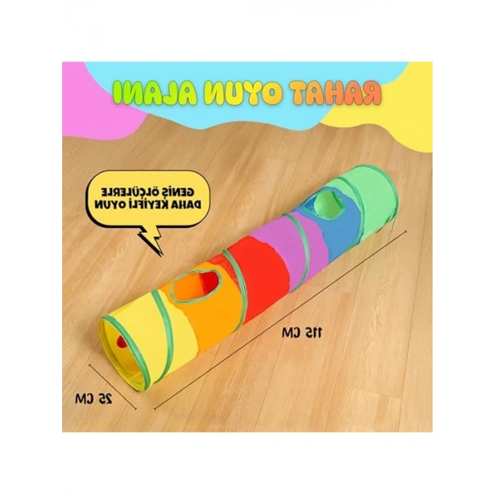 Gökkuşağı Renkli Kedi Oyun Tüneli, Katlanabilir, Polyester