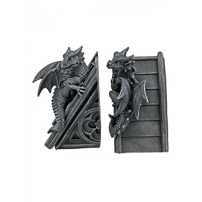 Gotik Kale Ejderhası Şeklinde Kitap Desteği, 12,5 x 4 x 20,5 cm