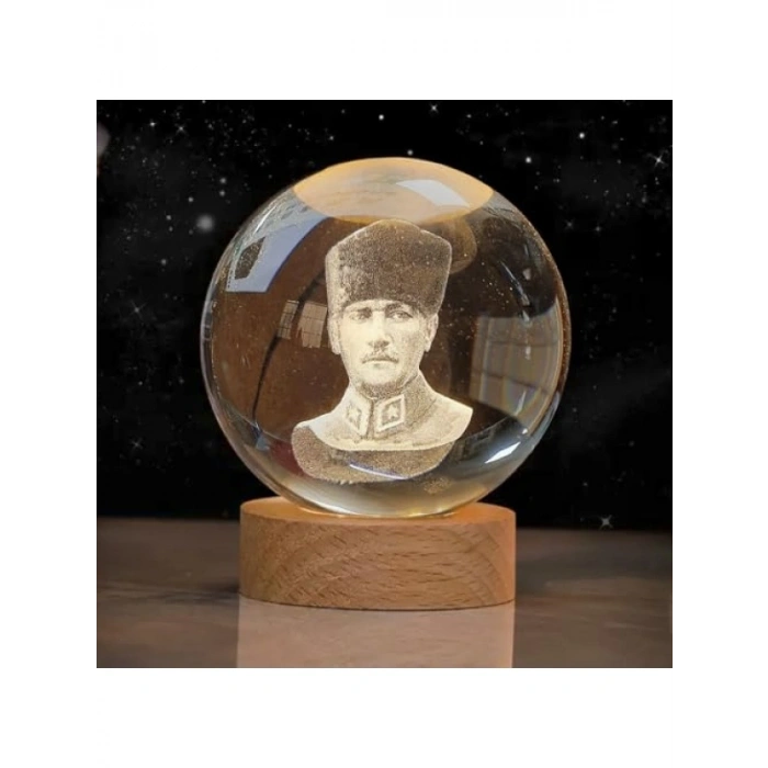 Göz Yormayan Işıklı Cam Küre - Ahşap Stand ile