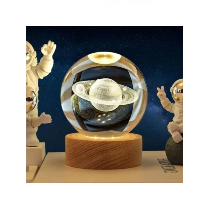 Göz Yormayan Işıklı Cam Küre - Ahşap Stand ile