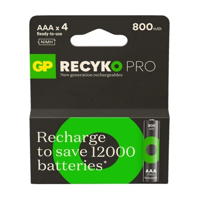 GP ReCyko Pro 800 mAh Ni-Mh 1.2 Volt AAA İnce Kalem Şarjlı Pil 4lü Paket