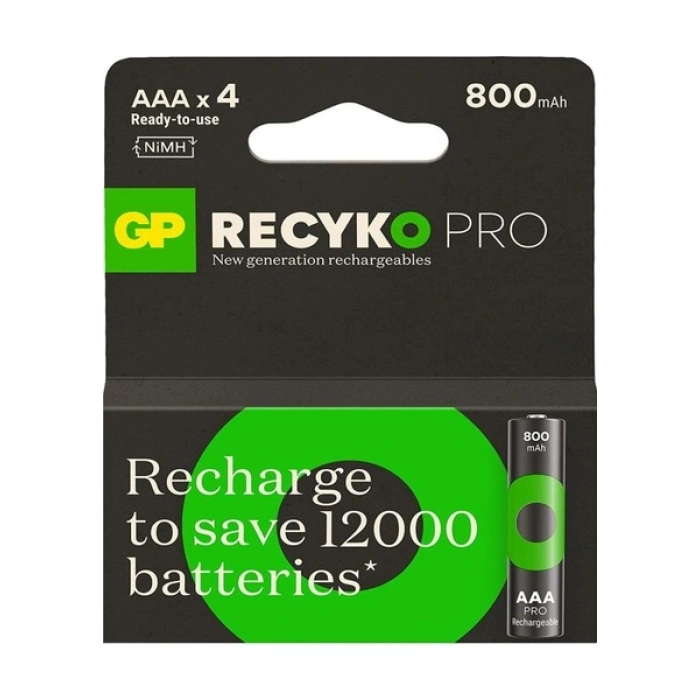 GP ReCyko Pro 800 mAh Ni-Mh 1.2 Volt AAA İnce Kalem Şarjlı Pil 4lü Paket