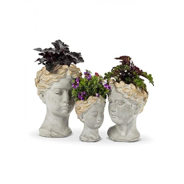 Gri/Altın Kadın Baş Saksı, 16.5 cm