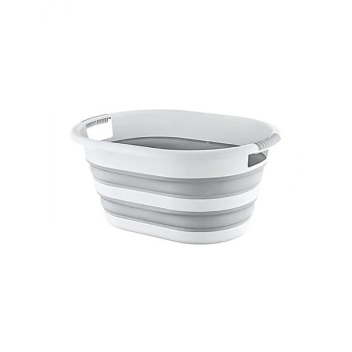 Gri Beyaz Ergonomik Katlanabilir Çamaşır Sepeti, 25 Litre