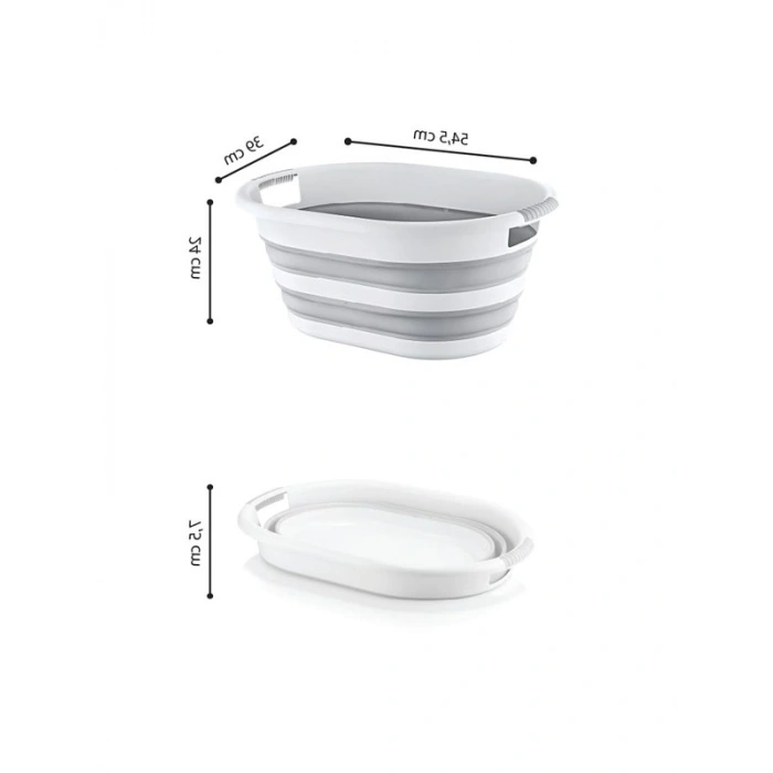 Gri Beyaz Ergonomik Katlanabilir Çamaşır Sepeti, 25 Litre