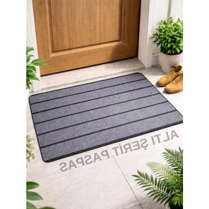 Gri Kaymaz Kapı Önü Paspası, Dayanıklı ve Su Geçirmez 45x70 cm