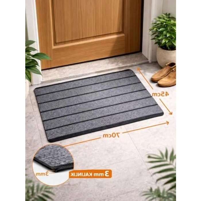 Gri Kaymaz Kapı Önü Paspası, Dayanıklı ve Su Geçirmez 45x70 cm