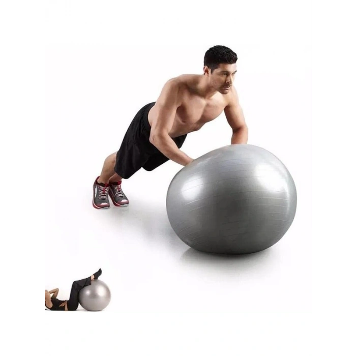 Gri Pilates Topu, Pompa Hediyeli, 65 cm Boyutunda