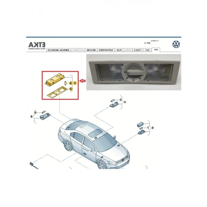 Gri Renk Arka Tavan Lambası (Volkswagen Jetta 2011-2018)