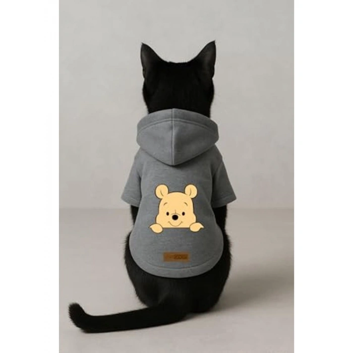 Gri Renk Kapüşonlu Kedi ve Köpek Kıyafeti - XL Boy