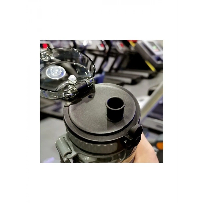 Gri renkli 1100ml tritan su matarası, kaydırmaz gövde