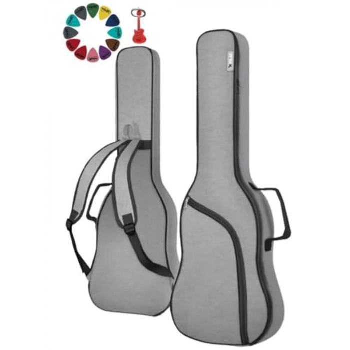 Gri Renkli Kalın Akustik Gitar Soft Case, Pena Hediyeli
