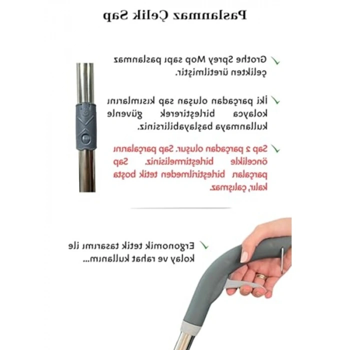 Gri Sprey Mop, 700cc Su Hazneli, 2 Mop Bezi ile