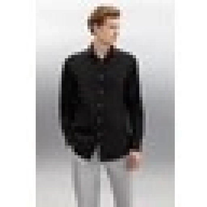 Grimelange Carlsten Erkek Slim Fit Italyan Yaka %100 Pamuk Poplin Siyah Gömlek