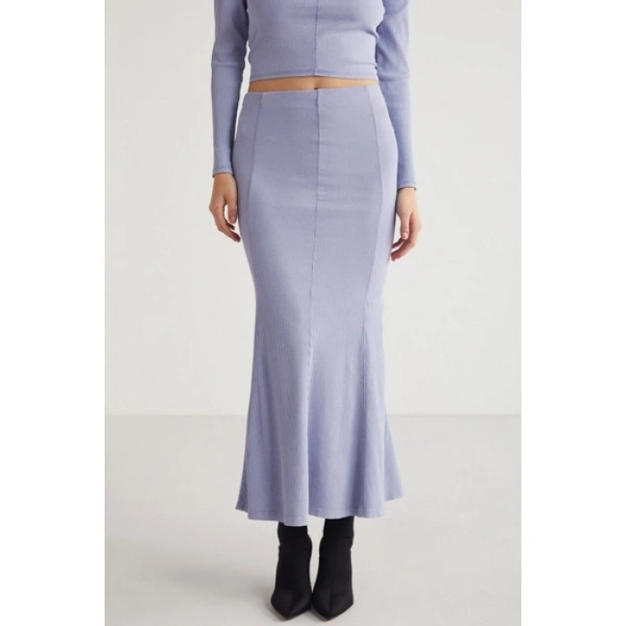Grimelange Catelıne Kadın Slim Fit Beli Lastikli Vucudu Saran Midi Lila Etek