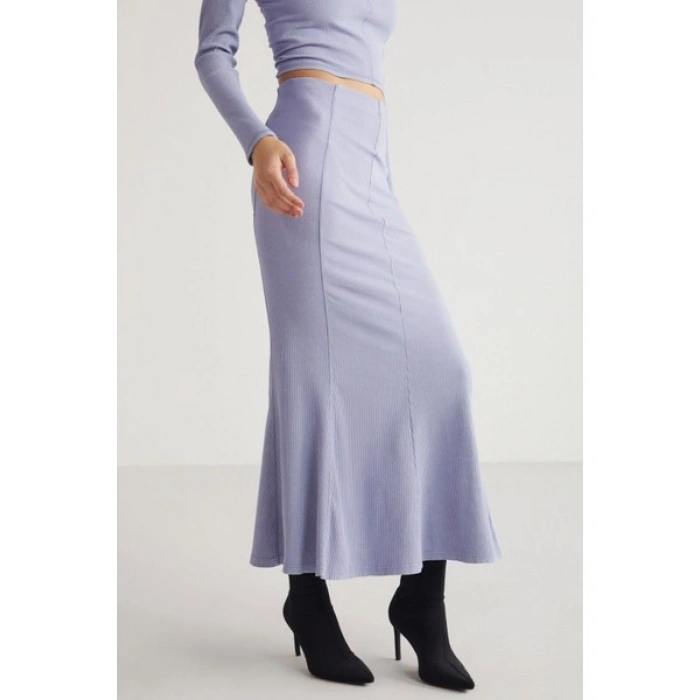 Grimelange Catelıne Kadın Slim Fit Beli Lastikli Vucudu Saran Midi Lila Etek