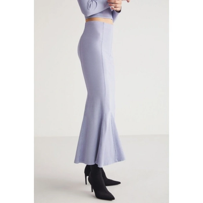 Grimelange Catelıne Kadın Slim Fit Beli Lastikli Vucudu Saran Midi Lila Etek