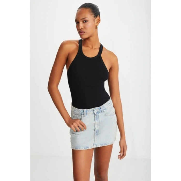 Grimelange Mıssy Kadın Halter Yaka Kısa Siyah Body