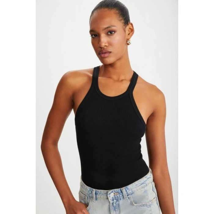 Grimelange Mıssy Kadın Halter Yaka Kısa Siyah Body